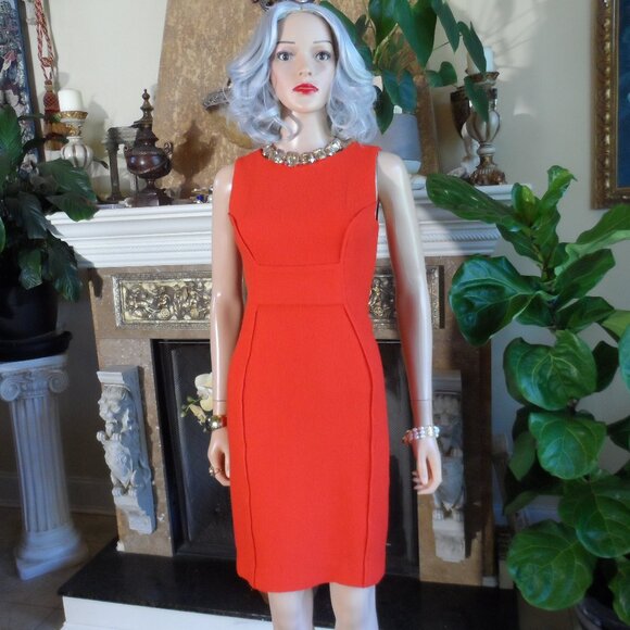 Carolina Herrera Orange Tweed Sheath Dress Size 2 - Picture 1 of 16